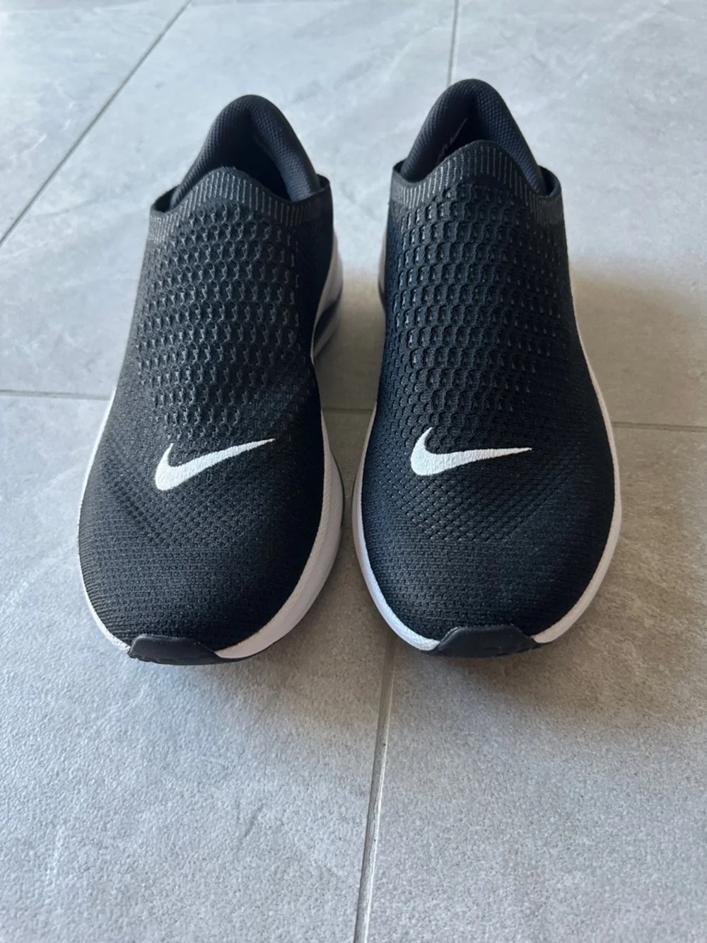 Nike Black Knit Slip-On Sneakers with White Swoosh